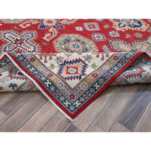 Load image into Gallery viewer, 8&#39;2&quot;x10&#39;2&quot; Crimson Red, Kazak With Geometric Medallions Design, Soft And Velvety Wool, Hand Knotted, Denser Weave, Vegetable Dyes, Oriental Rug FWR3108