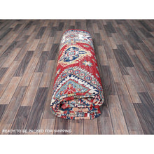 Load image into Gallery viewer, 8&#39;2&quot;x10&#39;2&quot; Crimson Red, Kazak With Geometric Medallions Design, Soft And Velvety Wool, Hand Knotted, Denser Weave, Vegetable Dyes, Oriental Rug FWR3108