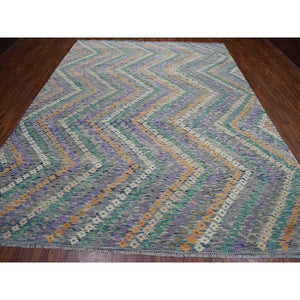 9'x12'2" Colorful Afghan Kilim Pure Wool Hand Woven Oriental Rug FWR313194