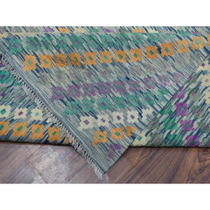 9'x12'2" Colorful Afghan Kilim Pure Wool Hand Woven Oriental Rug FWR313194