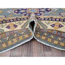 Load image into Gallery viewer, 8&#39;x10&#39; Misty Gray, Kazak with Tribal Medallions Design, Hand Knotted, Denser Weave, Soft and Vibrant Wool, Vegetable Dyes, Oriental Rug FWR3126