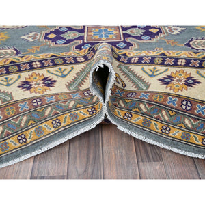 8'x10' Misty Gray, Kazak with Tribal Medallions Design, Hand Knotted, Denser Weave, Soft and Vibrant Wool, Vegetable Dyes, Oriental Rug FWR3126