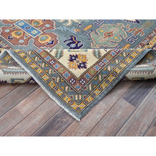 Load image into Gallery viewer, 8&#39;x10&#39; Misty Gray, Kazak with Tribal Medallions Design, Hand Knotted, Denser Weave, Soft and Vibrant Wool, Vegetable Dyes, Oriental Rug FWR3126