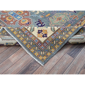 8'x10' Misty Gray, Kazak with Tribal Medallions Design, Hand Knotted, Denser Weave, Soft and Vibrant Wool, Vegetable Dyes, Oriental Rug FWR3126