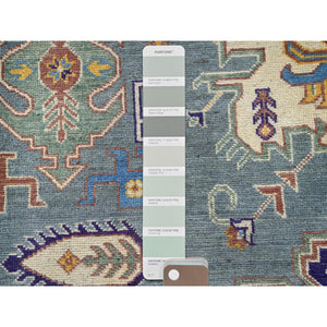 8'x10' Misty Gray, Kazak with Tribal Medallions Design, Hand Knotted, Denser Weave, Soft and Vibrant Wool, Vegetable Dyes, Oriental Rug FWR3126