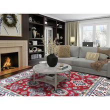 Load image into Gallery viewer, 8&#39;2&quot;x9&#39;9&quot; Crimson Red, Kazak with Geometric Medallions Design, Denser Weave, Soft and Velvety Wool, Hand Knotted, Vegetable Dyes, Oriental Rug FWR3138