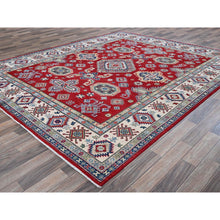 Load image into Gallery viewer, 8&#39;2&quot;x9&#39;9&quot; Crimson Red, Kazak with Geometric Medallions Design, Denser Weave, Soft and Velvety Wool, Hand Knotted, Vegetable Dyes, Oriental Rug FWR3138