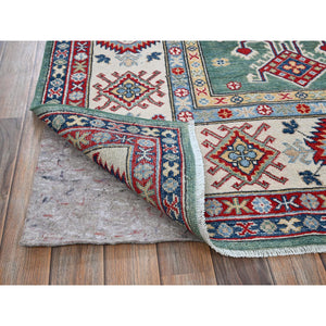 8'x9'7" Mint Green, Kazak With Geometric Pattern, Hand Knotted, Denser Weave, Soft And Velvety Wool, Vegetable Dyes, Oriental Rug FWR3144