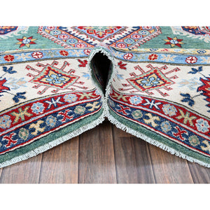 8'x9'7" Mint Green, Kazak With Geometric Pattern, Hand Knotted, Denser Weave, Soft And Velvety Wool, Vegetable Dyes, Oriental Rug FWR3144