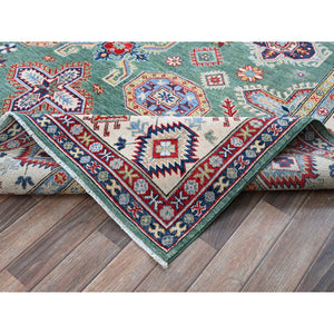 8'x9'7" Mint Green, Kazak With Geometric Pattern, Hand Knotted, Denser Weave, Soft And Velvety Wool, Vegetable Dyes, Oriental Rug FWR3144