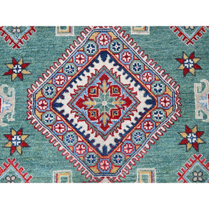 8'x9'7" Mint Green, Kazak With Geometric Pattern, Hand Knotted, Denser Weave, Soft And Velvety Wool, Vegetable Dyes, Oriental Rug FWR3144