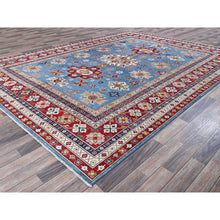 Load image into Gallery viewer, 8&#39;9&quot;x12&#39;1&quot; Maya Blue, Kazak With Tribal Medallions Design, Hand Knotted, Soft And Shiny Wool, Denser Weave, Vegetable Dyes, Oriental Rug FWR3150