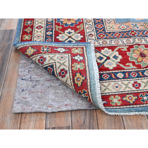 8'9"x12'1" Maya Blue, Kazak with Tribal Medallions Design, Hand Knotted, Soft and Shiny Wool, Denser Weave, Vegetable Dyes, Oriental Rug FWR3150