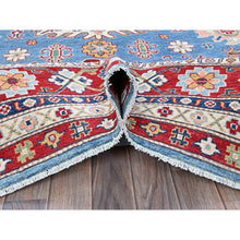 Load image into Gallery viewer, 8&#39;9&quot;x12&#39;1&quot; Maya Blue, Kazak with Tribal Medallions Design, Hand Knotted, Soft and Shiny Wool, Denser Weave, Vegetable Dyes, Oriental Rug FWR3150