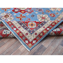 Load image into Gallery viewer, 8&#39;9&quot;x12&#39;1&quot; Maya Blue, Kazak with Tribal Medallions Design, Hand Knotted, Soft and Shiny Wool, Denser Weave, Vegetable Dyes, Oriental Rug FWR3150