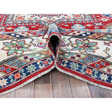Load image into Gallery viewer, 9&#39;1&quot;x11&#39;9&quot; Crimson Red, Kazak With Geometric Medallions Design, Denser Weave, Hand Knotted, Soft And Velvety Wool, Vegetable Dyes, Oriental Rug FWR3156