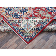 Load image into Gallery viewer, 9&#39;1&quot;x11&#39;9&quot; Crimson Red, Kazak With Geometric Medallions Design, Denser Weave, Hand Knotted, Soft And Velvety Wool, Vegetable Dyes, Oriental Rug FWR3156