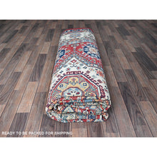 Load image into Gallery viewer, 9&#39;1&quot;x11&#39;9&quot; Crimson Red, Kazak With Geometric Medallions Design, Denser Weave, Hand Knotted, Soft And Velvety Wool, Vegetable Dyes, Oriental Rug FWR3156