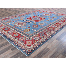 Load image into Gallery viewer, 8&#39;10&quot;x11&#39;8&quot; Carolina Blue, Kazak with Geometric Medallions Design, Hand Knotted, Soft and Shiny Wool, Denser Weave, Vegetable Dyes, Oriental Rug FWR3162