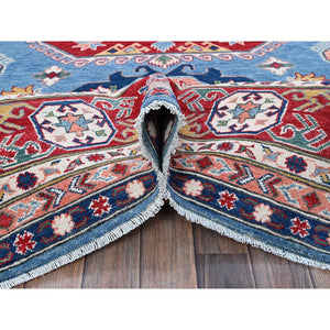 8'10"x11'8" Carolina Blue, Kazak with Geometric Medallions Design, Hand Knotted, Soft and Shiny Wool, Denser Weave, Vegetable Dyes, Oriental Rug FWR3162