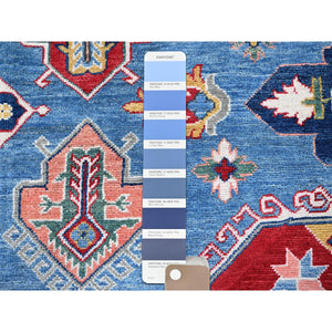 8'10"x11'8" Carolina Blue, Kazak with Geometric Medallions Design, Hand Knotted, Soft and Shiny Wool, Denser Weave, Vegetable Dyes, Oriental Rug FWR3162