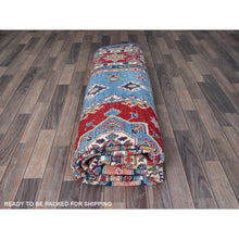 Load image into Gallery viewer, 8&#39;10&quot;x11&#39;8&quot; Carolina Blue, Kazak with Geometric Medallions Design, Hand Knotted, Soft and Shiny Wool, Denser Weave, Vegetable Dyes, Oriental Rug FWR3162