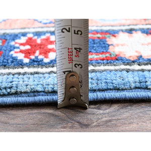 8'10"x11'8" Carolina Blue, Kazak with Geometric Medallions Design, Hand Knotted, Soft and Shiny Wool, Denser Weave, Vegetable Dyes, Oriental Rug FWR3162