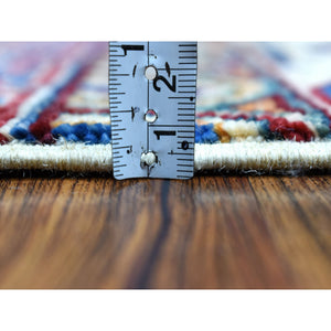 2'4"x9'1" Khorjin Design Runner Blue Super Kazak Tribal Pure Wool Hand Knotted Oriental Rug FWR317034