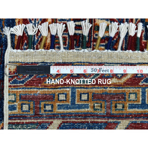 2'4"x9'1" Khorjin Design Runner Blue Super Kazak Tribal Pure Wool Hand Knotted Oriental Rug FWR317034