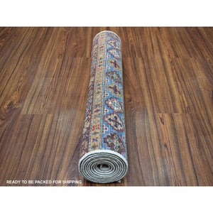 2'7"x9' Ivory Khorjin Design Runner Super Kazak Geometric Hand Knotted Pure Wool Oriental Rug FWR317178