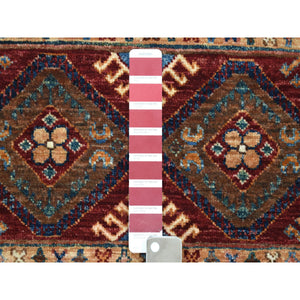 2'9"x9' Ivory Khorjin Design Runner Super Kazak Geometric Hand Knotted Pure Wool Oriental Rug FWR317190