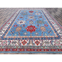 Load image into Gallery viewer, 9&#39;9&quot;x14&#39; Lichen Blue, Kazak with Star Medallions Design, Hand Knotted, Denser Weave, Soft and Shiny Wool, Vegetable Dyes, Oriental Rug FWR3168