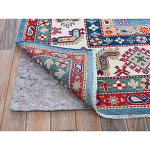 9'9"x14' Lichen Blue, Kazak with Star Medallions Design, Hand Knotted, Denser Weave, Soft and Shiny Wool, Vegetable Dyes, Oriental Rug FWR3168
