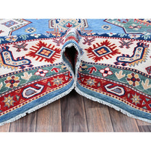 Load image into Gallery viewer, 9&#39;9&quot;x14&#39; Lichen Blue, Kazak with Star Medallions Design, Hand Knotted, Denser Weave, Soft and Shiny Wool, Vegetable Dyes, Oriental Rug FWR3168
