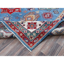Load image into Gallery viewer, 9&#39;9&quot;x14&#39; Lichen Blue, Kazak with Star Medallions Design, Hand Knotted, Denser Weave, Soft and Shiny Wool, Vegetable Dyes, Oriental Rug FWR3168