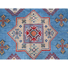 Load image into Gallery viewer, 9&#39;9&quot;x14&#39; Lichen Blue, Kazak with Star Medallions Design, Hand Knotted, Denser Weave, Soft and Shiny Wool, Vegetable Dyes, Oriental Rug FWR3168