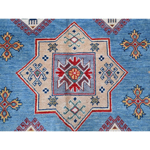 9'9"x14' Lichen Blue, Kazak with Star Medallions Design, Hand Knotted, Denser Weave, Soft and Shiny Wool, Vegetable Dyes, Oriental Rug FWR3168