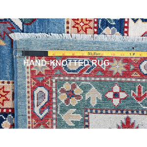 9'9"x14' Lichen Blue, Kazak with Star Medallions Design, Hand Knotted, Denser Weave, Soft and Shiny Wool, Vegetable Dyes, Oriental Rug FWR3168
