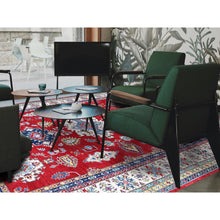 Load image into Gallery viewer, 9&#39;9&quot;x14&#39; Berry Red, Kazak with Tribal Medallions Design, Hand Knotted, Soft and Vibrant Wool, Denser Weave, Vegetable Dyes, Oriental Rug FWR3174