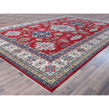 Load image into Gallery viewer, 9&#39;9&quot;x14&#39; Berry Red, Kazak with Tribal Medallions Design, Hand Knotted, Soft and Vibrant Wool, Denser Weave, Vegetable Dyes, Oriental Rug FWR3174