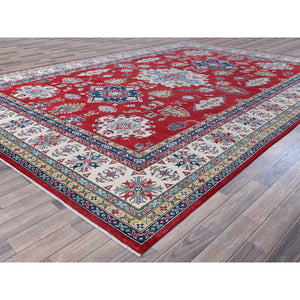 9'9"x14' Berry Red, Kazak with Tribal Medallions Design, Hand Knotted, Soft and Vibrant Wool, Denser Weave, Vegetable Dyes, Oriental Rug FWR3174
