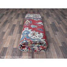 Load image into Gallery viewer, 9&#39;9&quot;x14&#39; Berry Red, Kazak with Tribal Medallions Design, Hand Knotted, Soft and Vibrant Wool, Denser Weave, Vegetable Dyes, Oriental Rug FWR3174