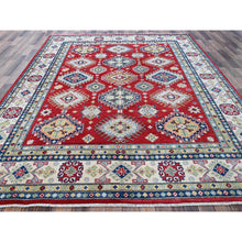 Load image into Gallery viewer, 7&#39;10&quot;x10&#39; Crimson Red, Kazak with Geometric Medallions Design, Hand Knotted, Soft and Shiny Wool, Denser Weave, Vegetable Dyes, Oriental Rug FWR3180