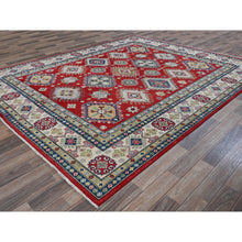 Load image into Gallery viewer, 7&#39;10&quot;x10&#39; Crimson Red, Kazak with Geometric Medallions Design, Hand Knotted, Soft and Shiny Wool, Denser Weave, Vegetable Dyes, Oriental Rug FWR3180