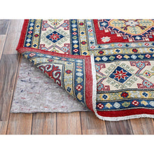 Load image into Gallery viewer, 7&#39;10&quot;x10&#39; Crimson Red, Kazak with Geometric Medallions Design, Hand Knotted, Soft and Shiny Wool, Denser Weave, Vegetable Dyes, Oriental Rug FWR3180