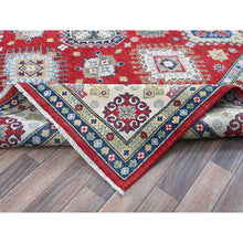 Load image into Gallery viewer, 7&#39;10&quot;x10&#39; Crimson Red, Kazak with Geometric Medallions Design, Hand Knotted, Soft and Shiny Wool, Denser Weave, Vegetable Dyes, Oriental Rug FWR3180