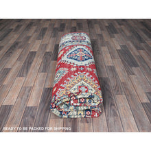 Load image into Gallery viewer, 7&#39;10&quot;x10&#39; Crimson Red, Kazak with Geometric Medallions Design, Hand Knotted, Soft and Shiny Wool, Denser Weave, Vegetable Dyes, Oriental Rug FWR3180