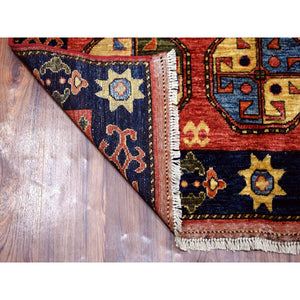 4'x10'2" Red Afghan Turkoman Ersari Wide Runner Tekke Design Hand Knotted Pure Wool Oriental Rug FWR318756