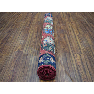 4'x10'2" Red Afghan Turkoman Ersari Wide Runner Tekke Design Hand Knotted Pure Wool Oriental Rug FWR318756