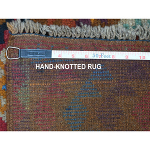 3'9"x6' Brown Hand Knotted Colorful Afghan Baluch Geometric Design Pure Wool Oriental Rug FWR318858